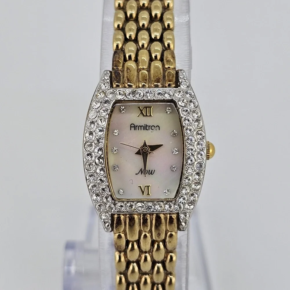 Armitron Women's‎ Watch 19MM MOP Dial Crystal Bezel Gold Bracelet 6